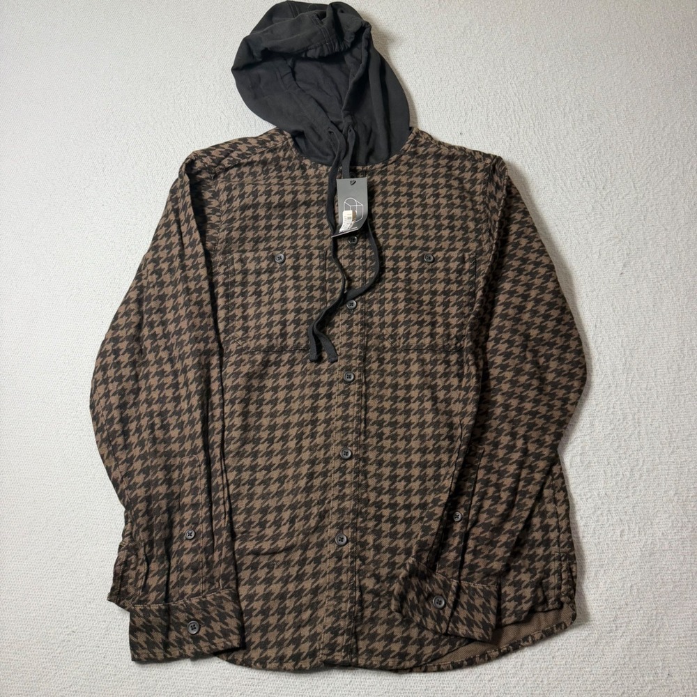 Original Use Mens Brown Houndstooth Hooded Flannel Shirt Shacket Small NWT